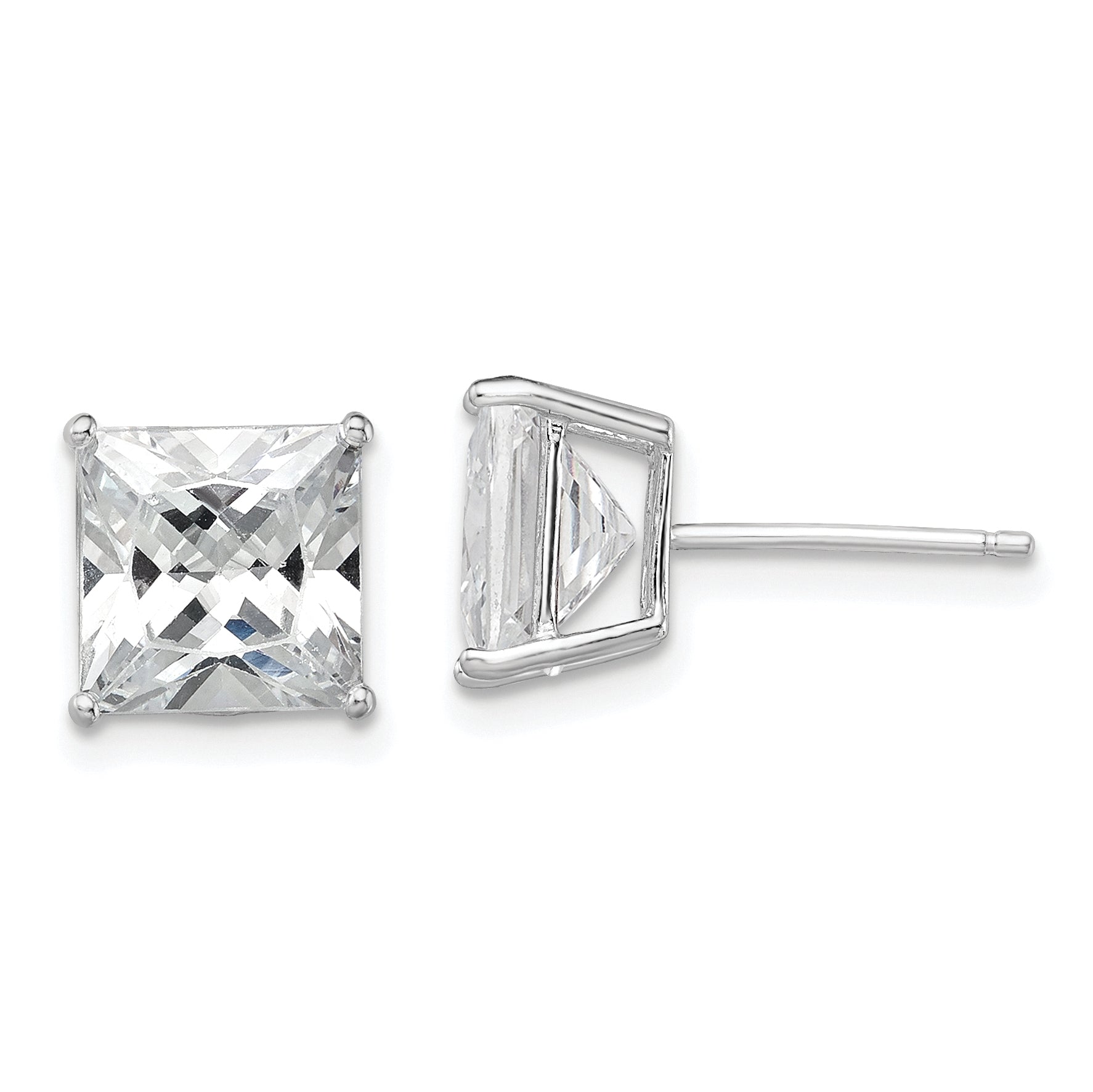Sterling Silver Rhodium-plated Polished Square 8mm CZ Stud Earrings Main image