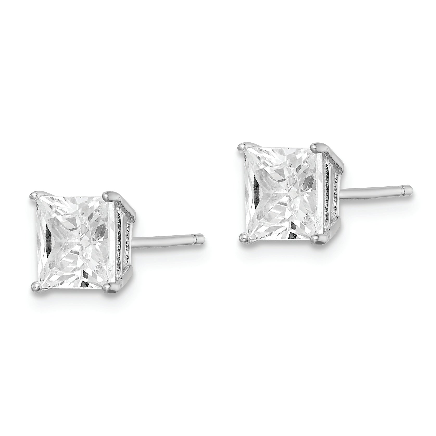 Sterling Silver Rhodium-plated Polished Square 6mm CZ Stud Earrings Secondary image