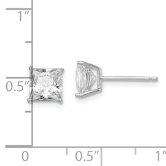 Sterling Silver Rhodium-plated Polished Square 6mm CZ Stud Earrings