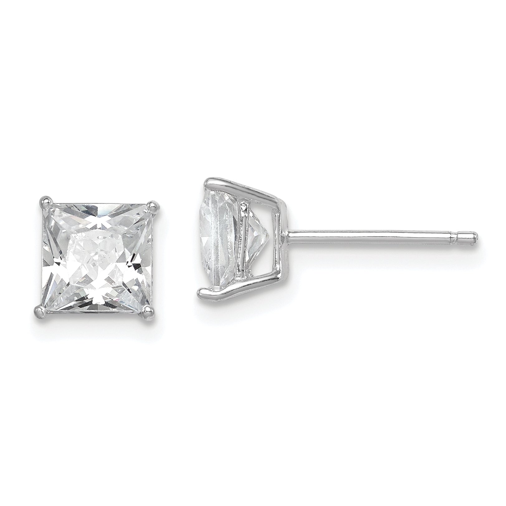 Sterling Silver Rhodium-plated Polished Square 6mm CZ Stud Earrings