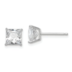 Sterling Silver Rhodium-plated Polished Square 6mm CZ Stud Earrings