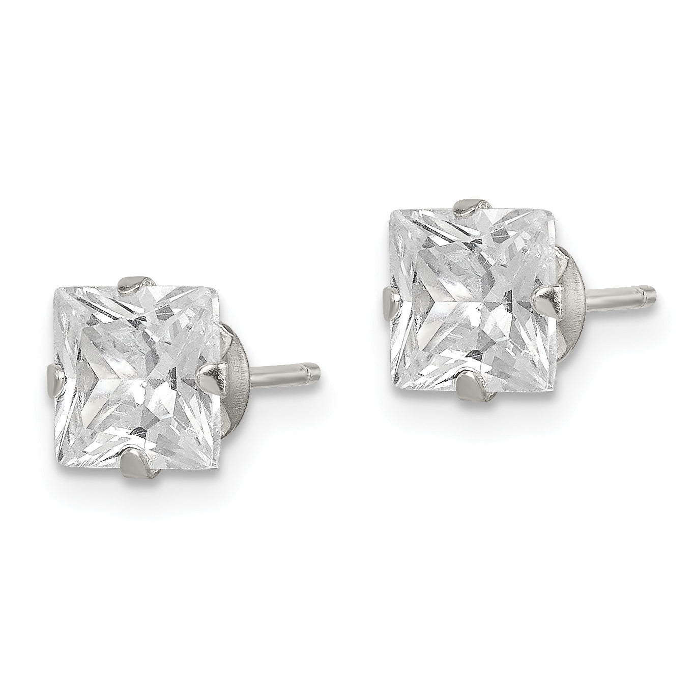 Sterling Silver Polished Princess 6mm CZ Snap Set Stud Earrings Secondary image