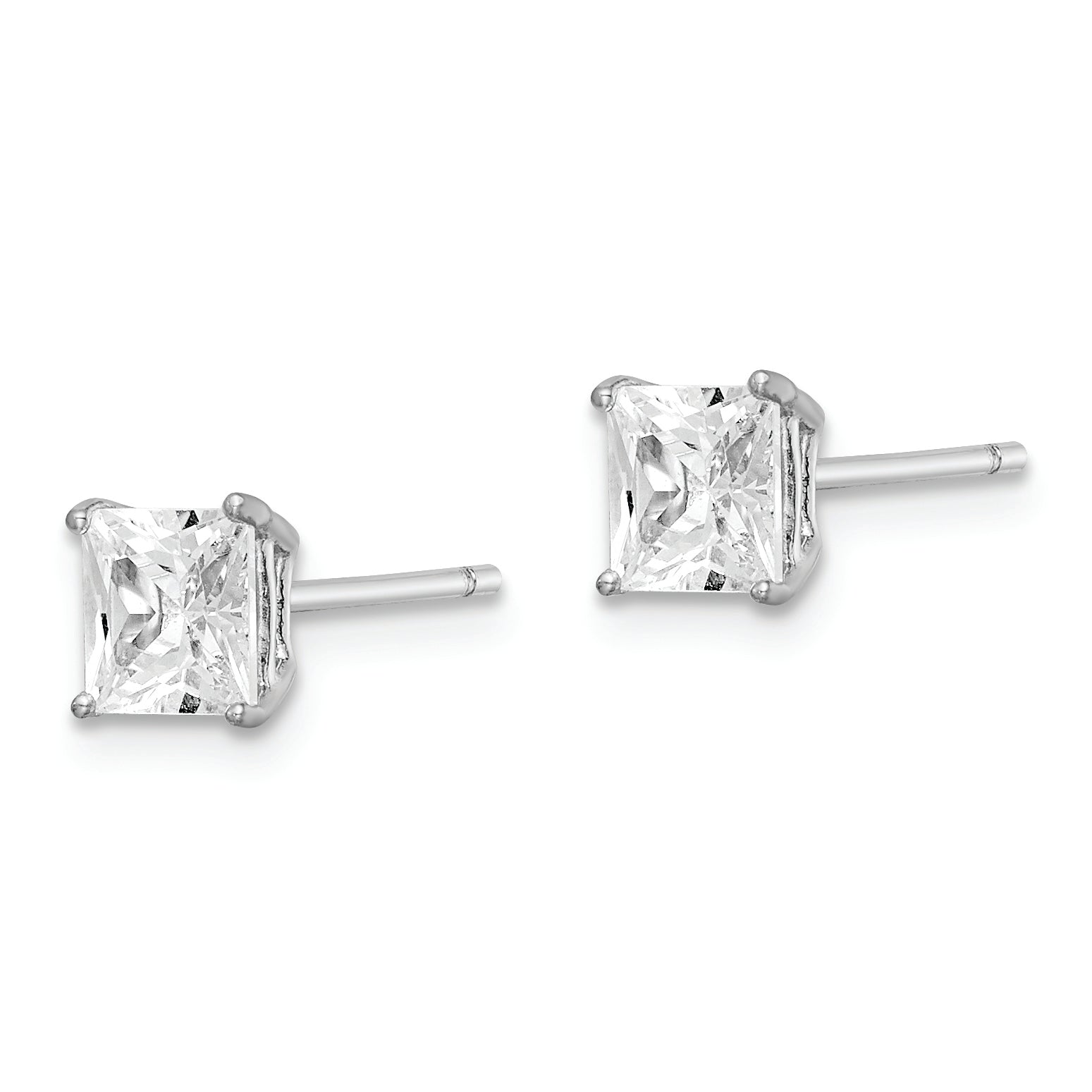 Sterling Silver Rhodium-plated Polished Square 5mm CZ Stud Earrings Secondary image