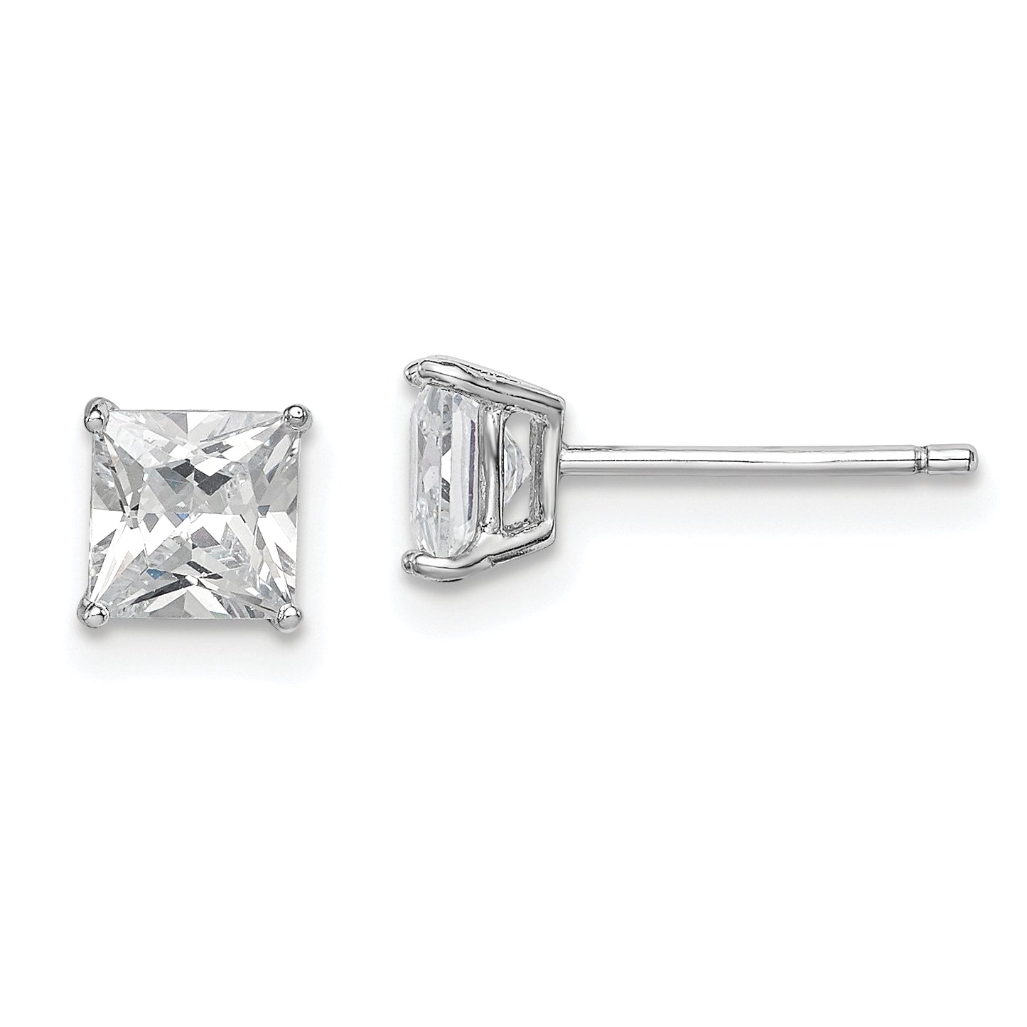 Sterling Silver Rhodium-plated Polished Square 5mm CZ Stud Earrings Main image