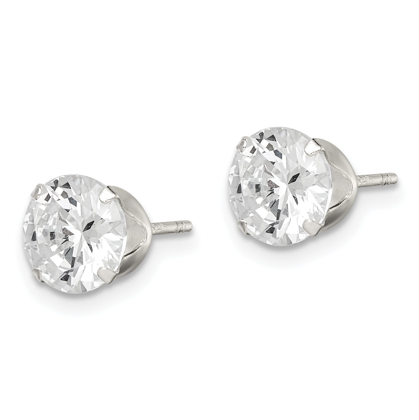 Sterling Silver Polished Round 7mm CZ Snap Set Stud Earrings Secondary image