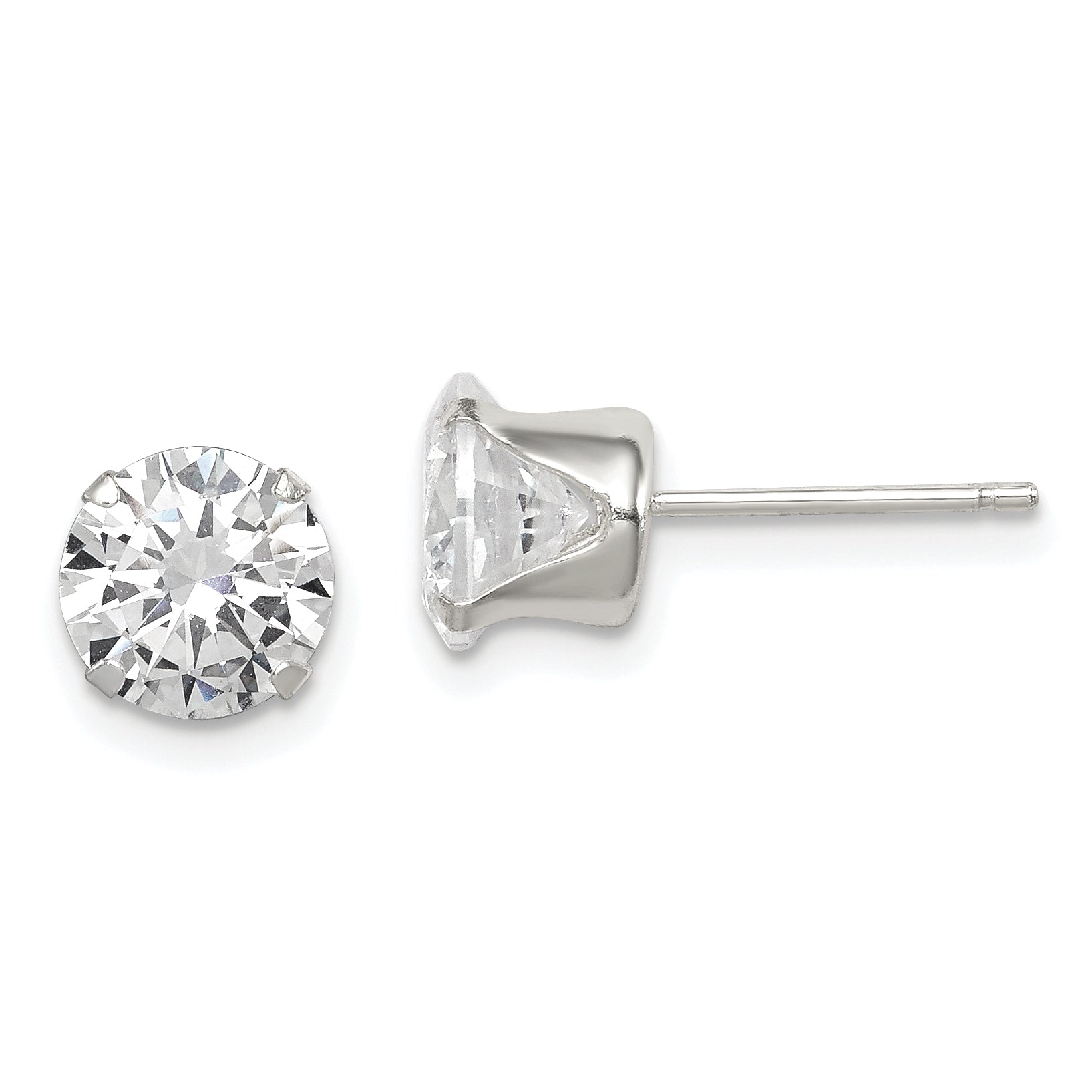 Sterling Silver Polished Round 7mm CZ Snap Set Stud Earrings Main image