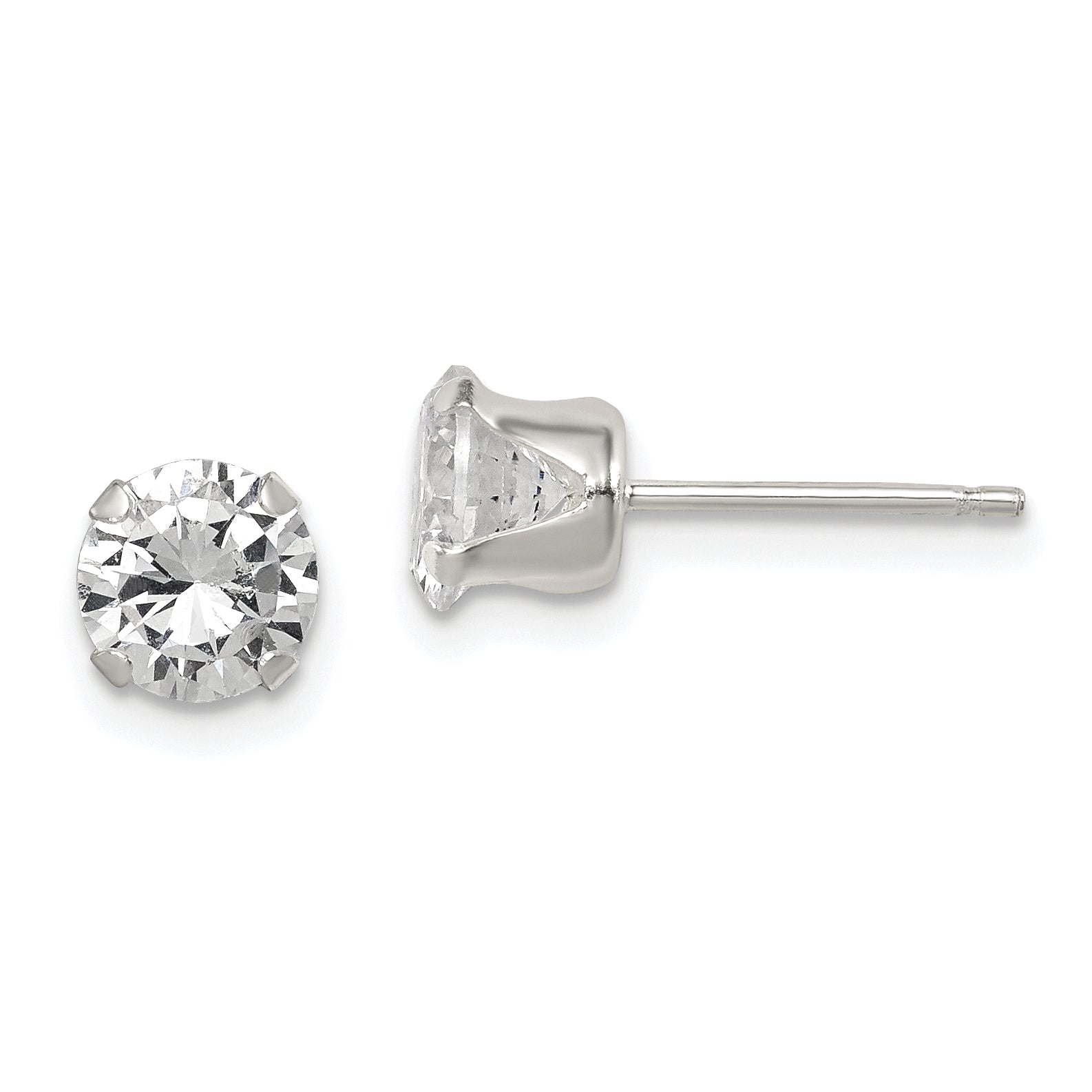 Sterling Silver Polished Round 6mm CZ Snap Set Stud Earrings Main image