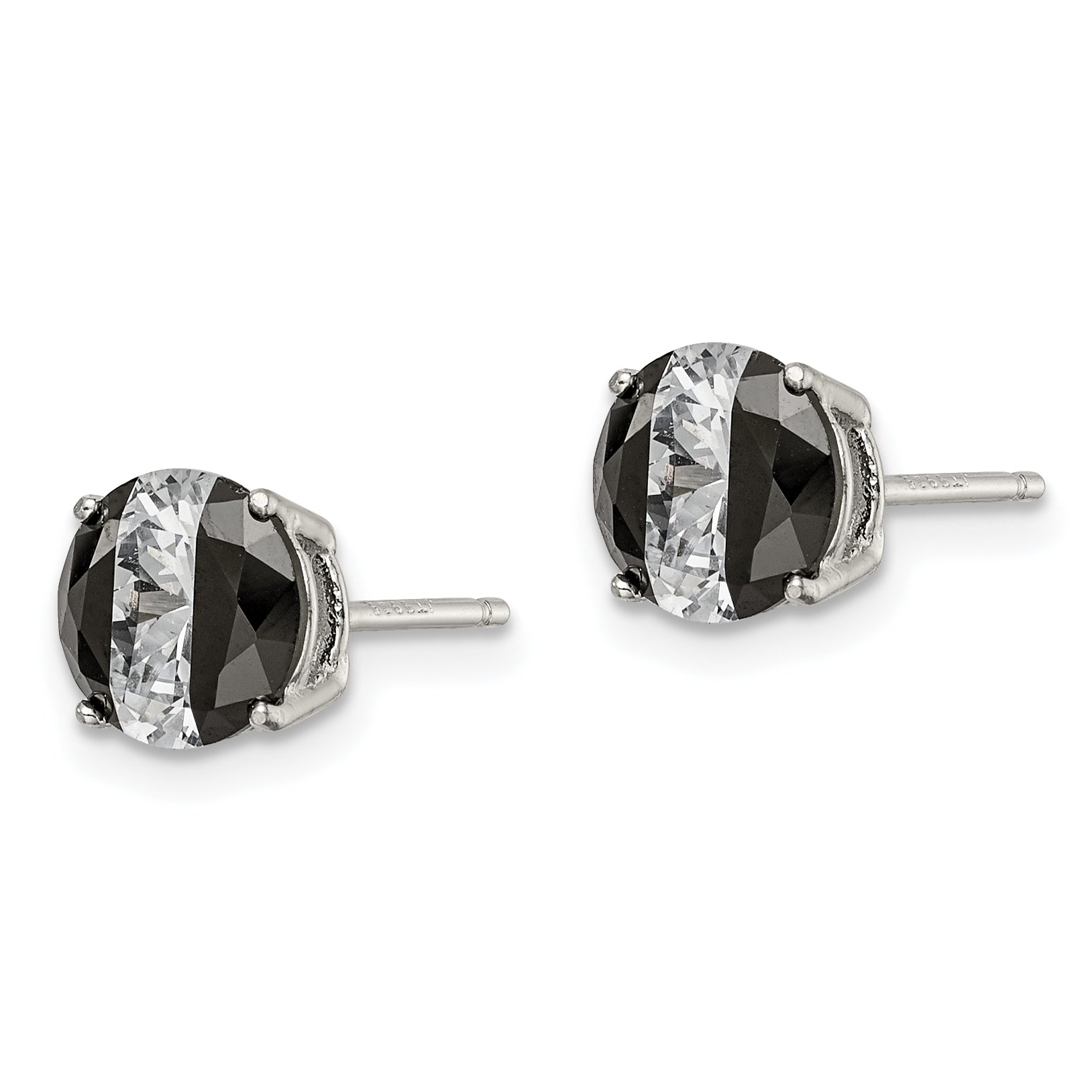 Sterling Silver RH-pltd Black/White 7mm Round CZ Basket Set Stud Earrings Secondary image