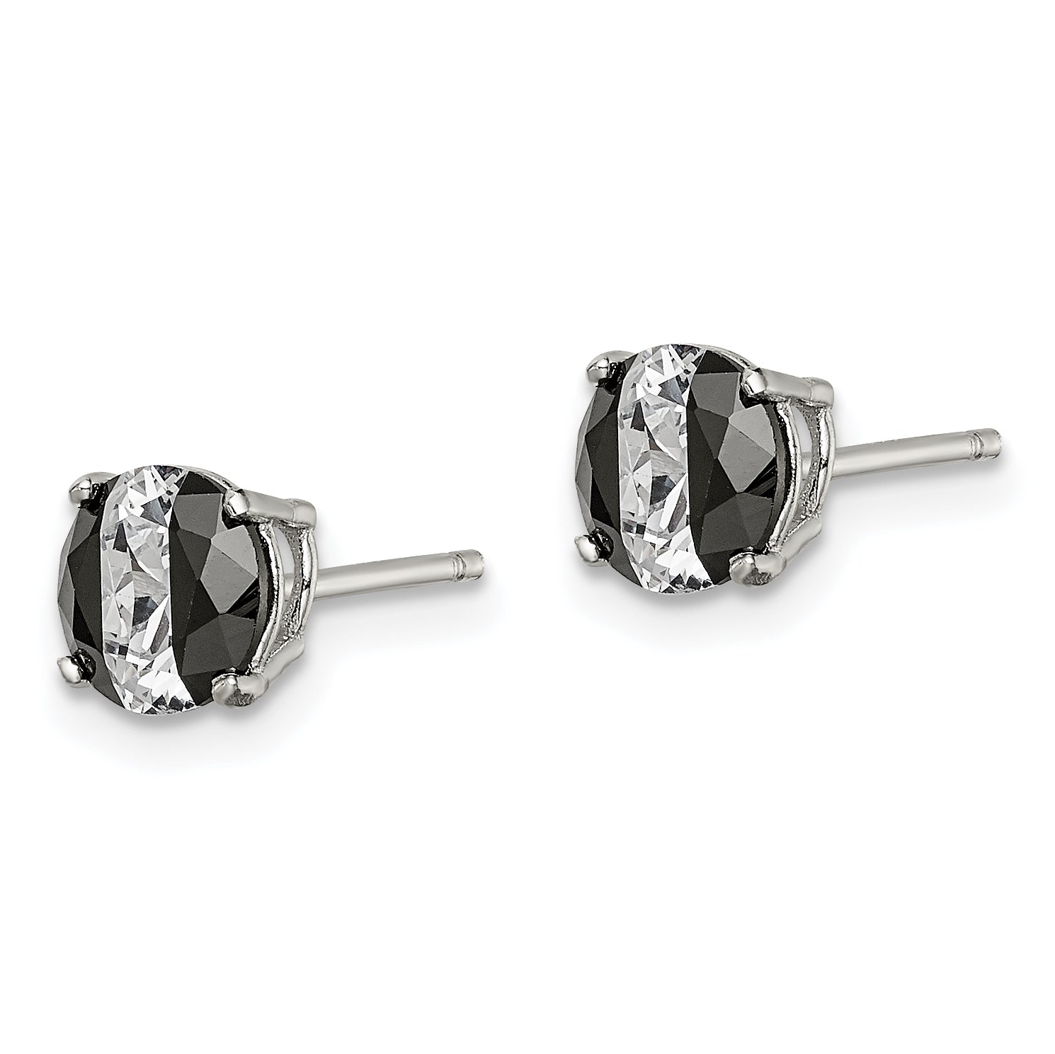 Sterling Silver RH-pltd Black/White 6mm Round CZ Basket Set Stud Earrings Secondary image