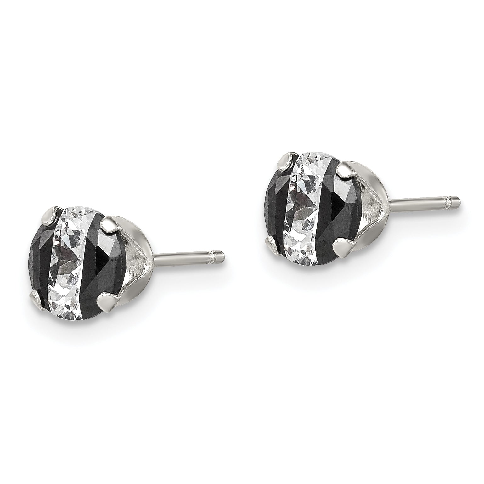 Sterling Silver Black & White 6mm Round CZ Snap-in Set Stud Earrings Secondary image