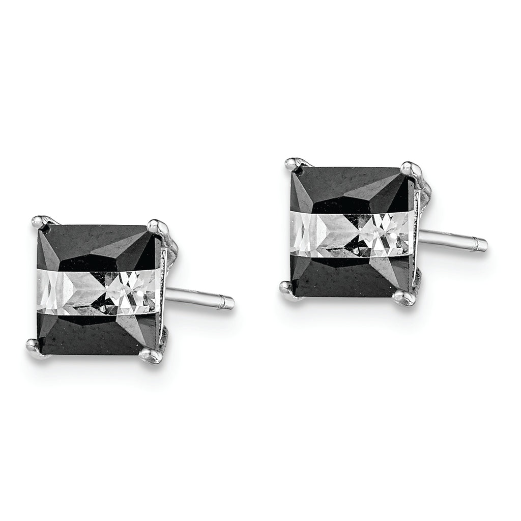 Sterling Silver RH-plated Black & White Square 6mm CZ Stud Earrings