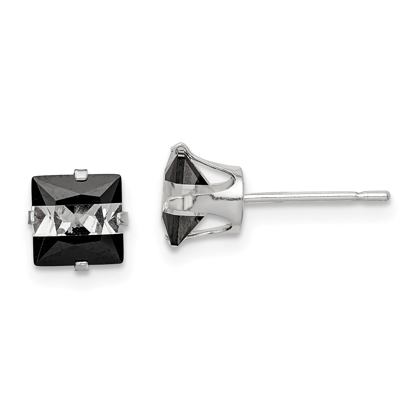 Sterling Silver Black & White 6mm Square CZ Snap-in Set Stud Earrings Main image