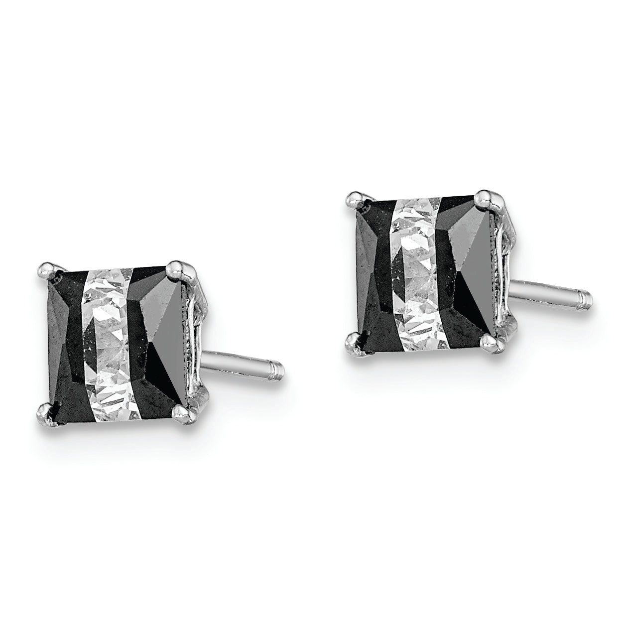 Sterling Silver RH-plated Black & White Square 5mm CZ Stud Earrings Secondary image