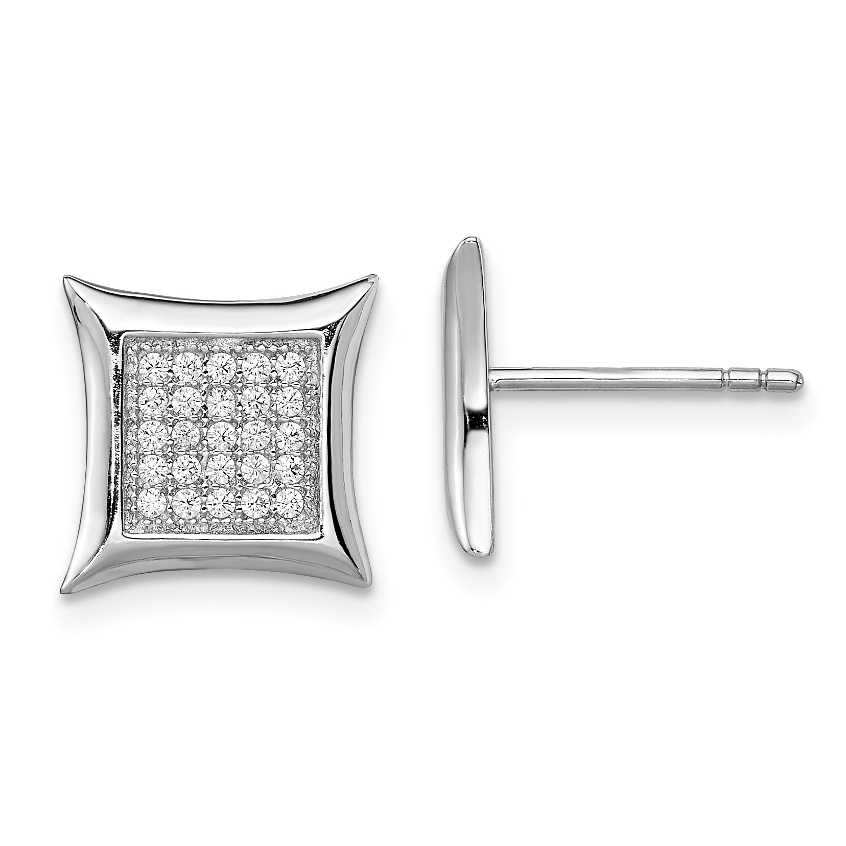 Sterling Silver Rhodium-plated Polished Pav‚ CZ Square Post Earrings Main image