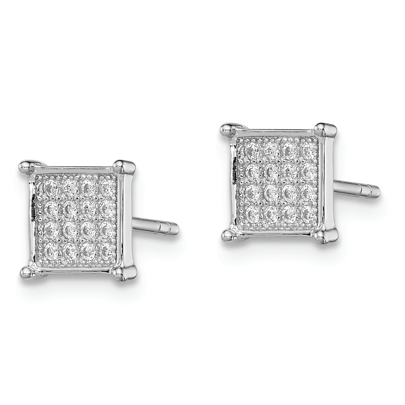 Sterling Silver Rhodium-plated Polished PavÃƒÂƒÃ‚Â¢ÃƒÂ¢Ã¢Â€ÂšÃ‚Â¬ÃƒÂ…Ã‚Â¡ CZ Square Post Earrings
