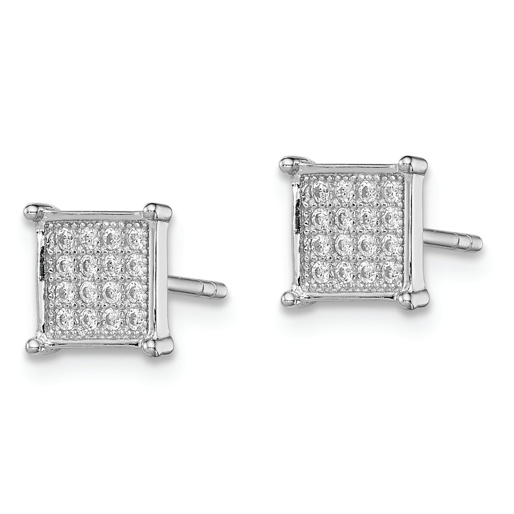 Sterling Silver Rhodium-plated Polished PavÃƒÂƒÃ‚Â¢ÃƒÂ¢Ã¢Â€ÂšÃ‚Â¬ÃƒÂ…Ã‚Â¡ CZ Square Post Earrings