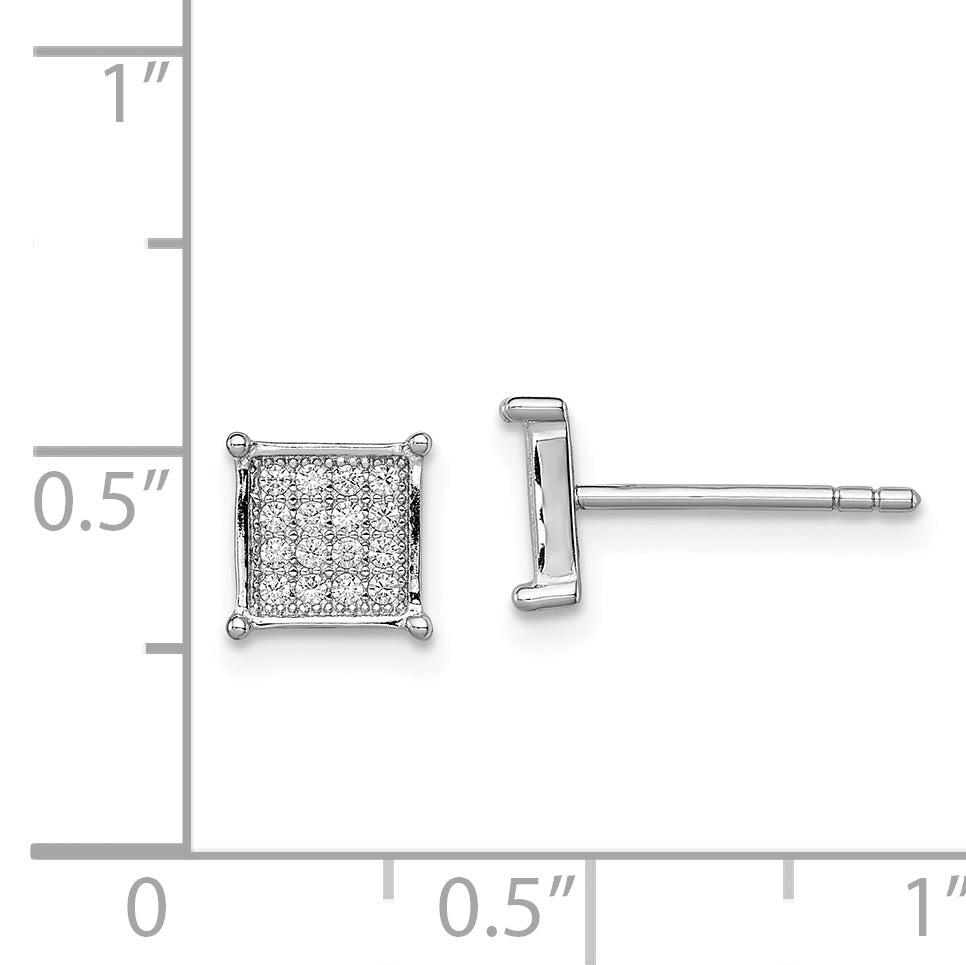 Sterling Silver Rhodium-plated Polished PavÃƒÂƒÃ‚Â¢ÃƒÂ¢Ã¢Â€ÂšÃ‚Â¬ÃƒÂ…Ã‚Â¡ CZ Square Post Earrings
