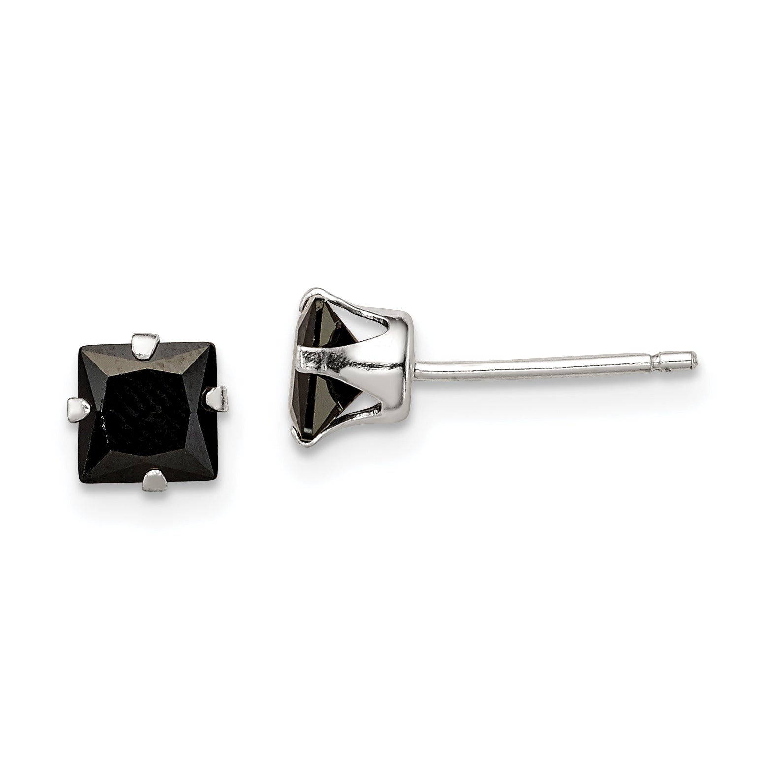 Sterling Silver Polished Black Square 5mm CZ Snap-in Set Stud Earrings Main image