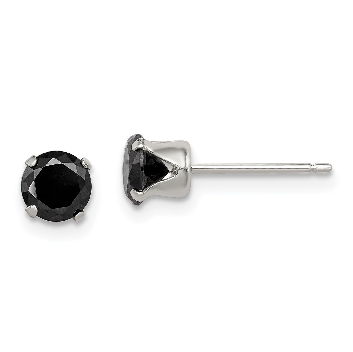 Sterling Silver Polished Black 5mm Round CZ Snap-in Set Stud Earrings Main image