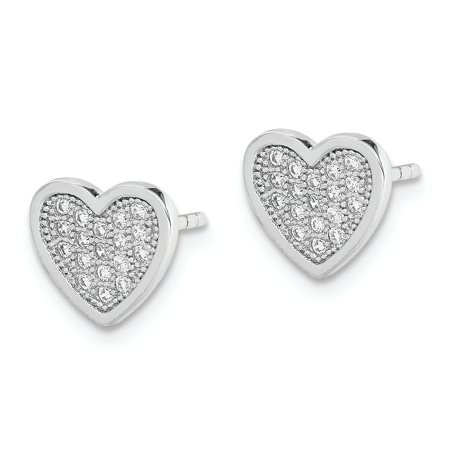 Sterling Silver Rhodium-plated CZ PavÃƒÂƒÃ‚Â¢ÃƒÂ¢Ã¢Â€ÂšÃ‚Â¬ÃƒÂ…Ã‚Â¡ Heart Post Earrings