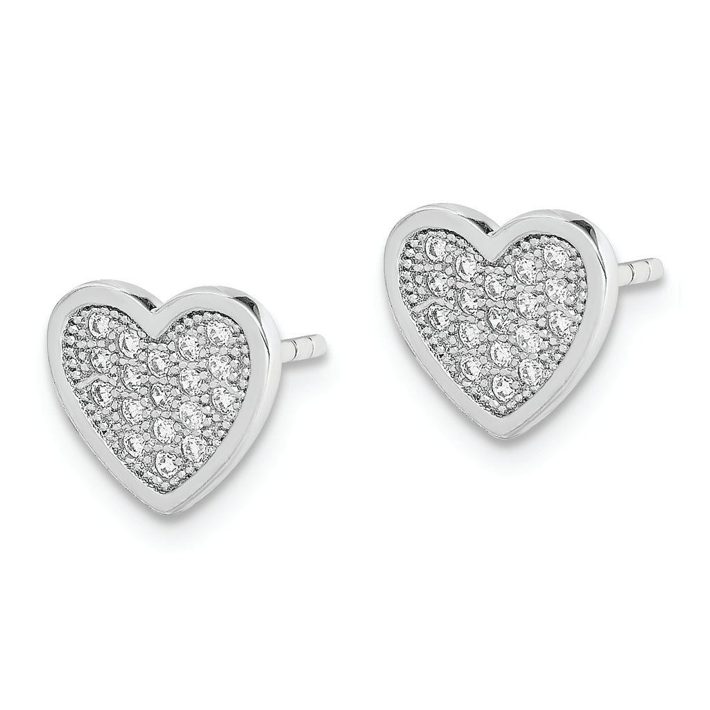 Sterling Silver Rhodium-plated CZ PavÃƒÂƒÃ‚Â¢ÃƒÂ¢Ã¢Â€ÂšÃ‚Â¬ÃƒÂ…Ã‚Â¡ Heart Post Earrings