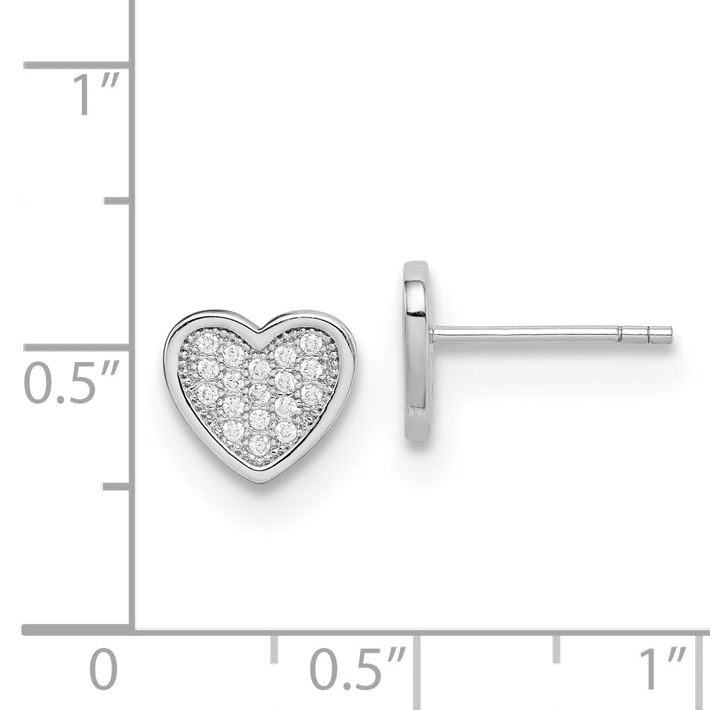 Sterling Silver Rhodium-plated CZ PavÃƒÂƒÃ‚Â¢ÃƒÂ¢Ã¢Â€ÂšÃ‚Â¬ÃƒÂ…Ã‚Â¡ Heart Post Earrings