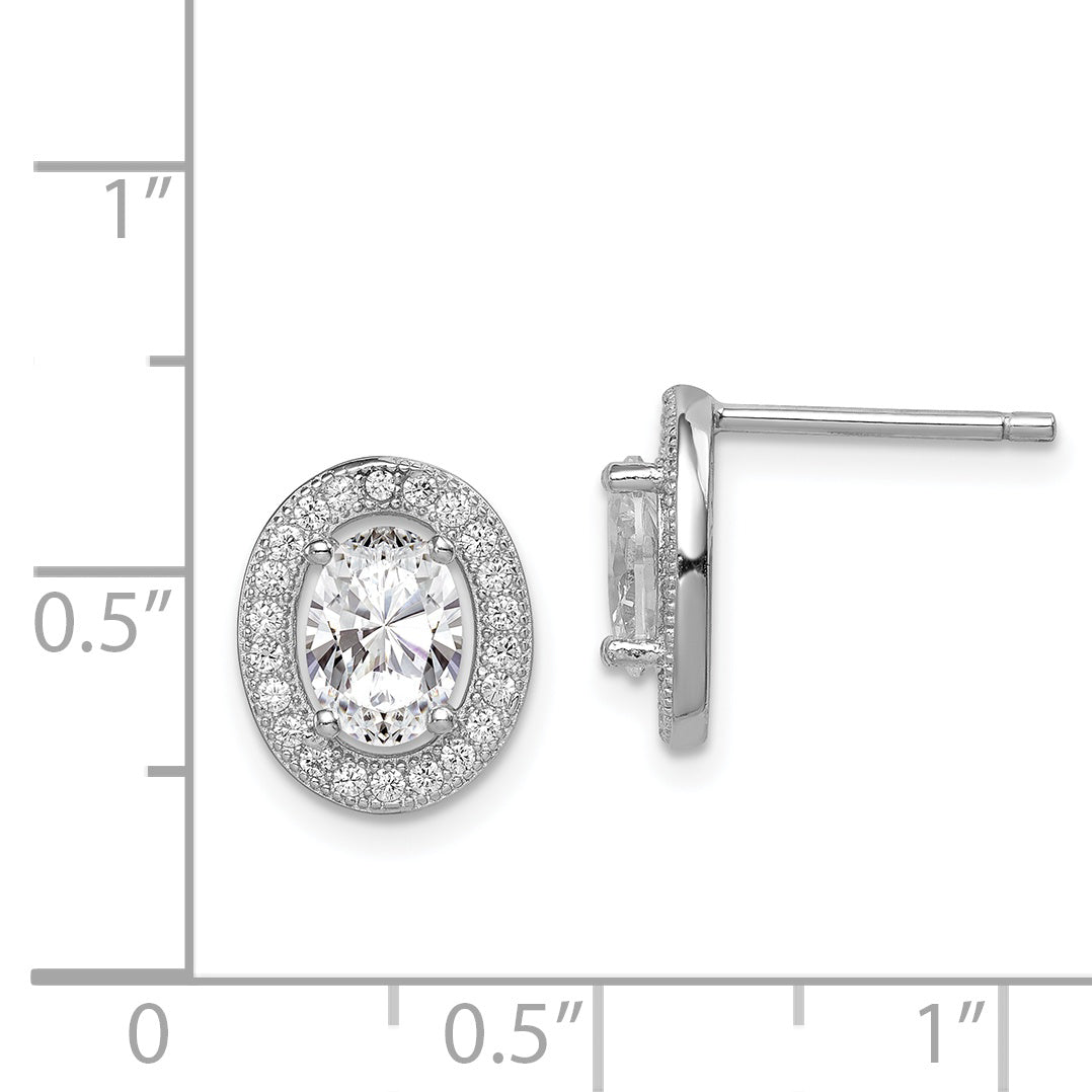 Sterling Silver Rhodium-plated Polished PavÃƒÂƒÃ‚Â¢ÃƒÂ¢Ã¢Â€ÂšÃ‚Â¬ÃƒÂ…Ã‚Â¡ CZ Oval Post Earrings