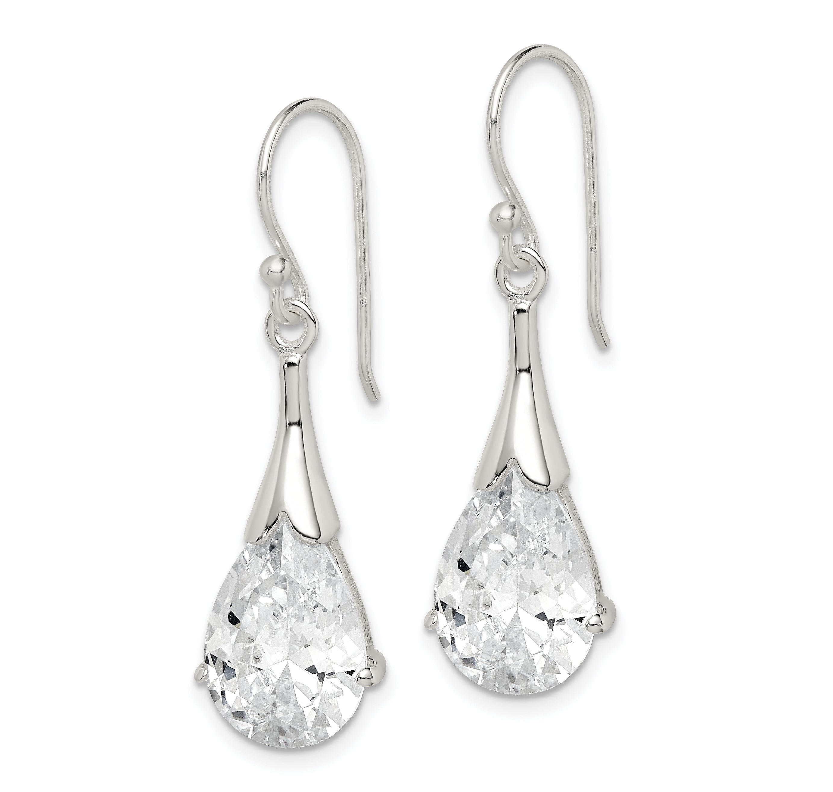 Sterling Silver Polished CZ Teardrop Dangle Earrings Secondary image
