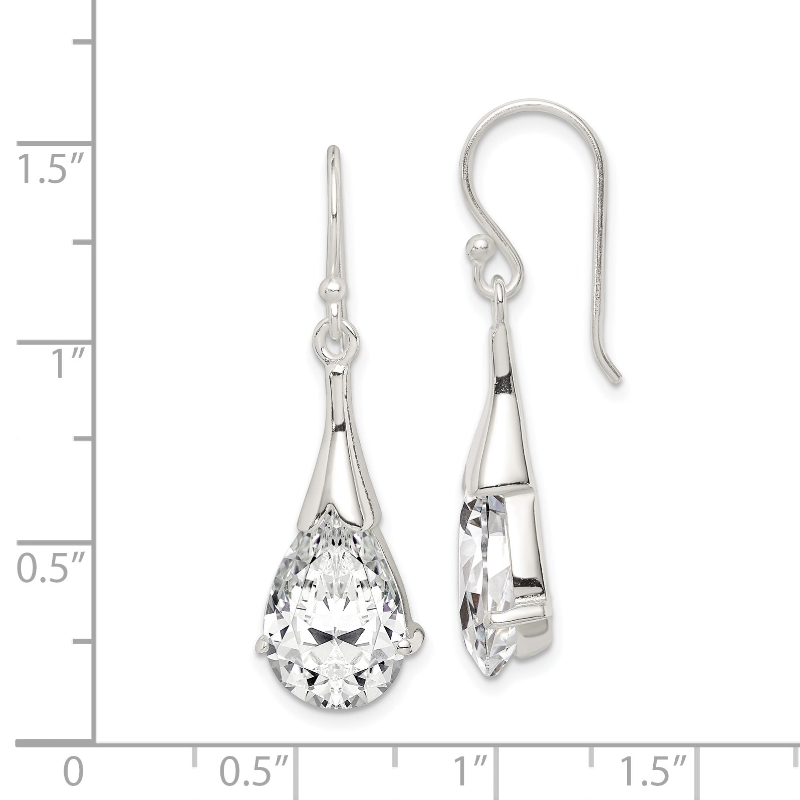 Sterling Silver Polished CZ Teardrop Dangle Earrings