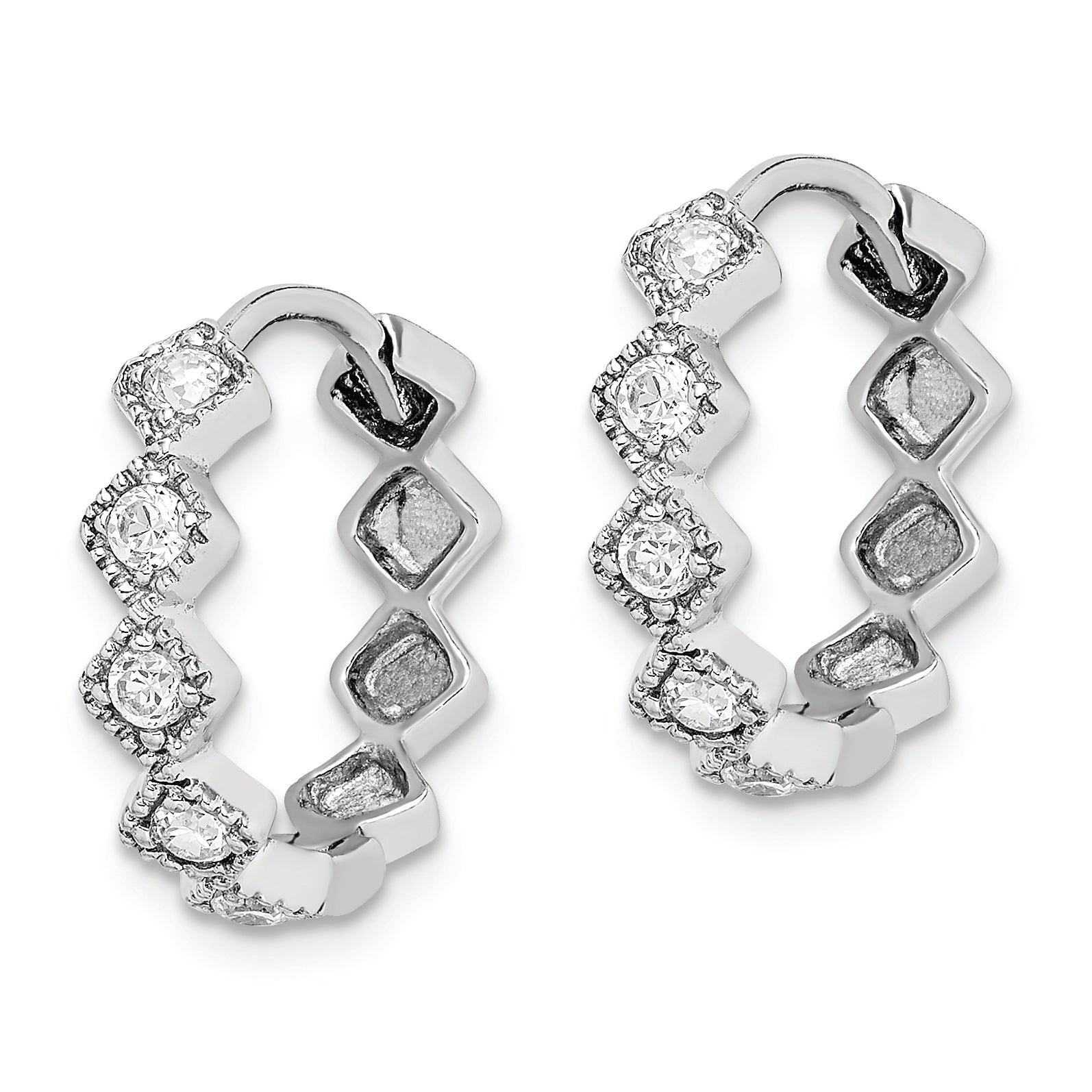 Sterling Silver Rhodium-plated CZ Hinged Hoop Earrings Secondary image