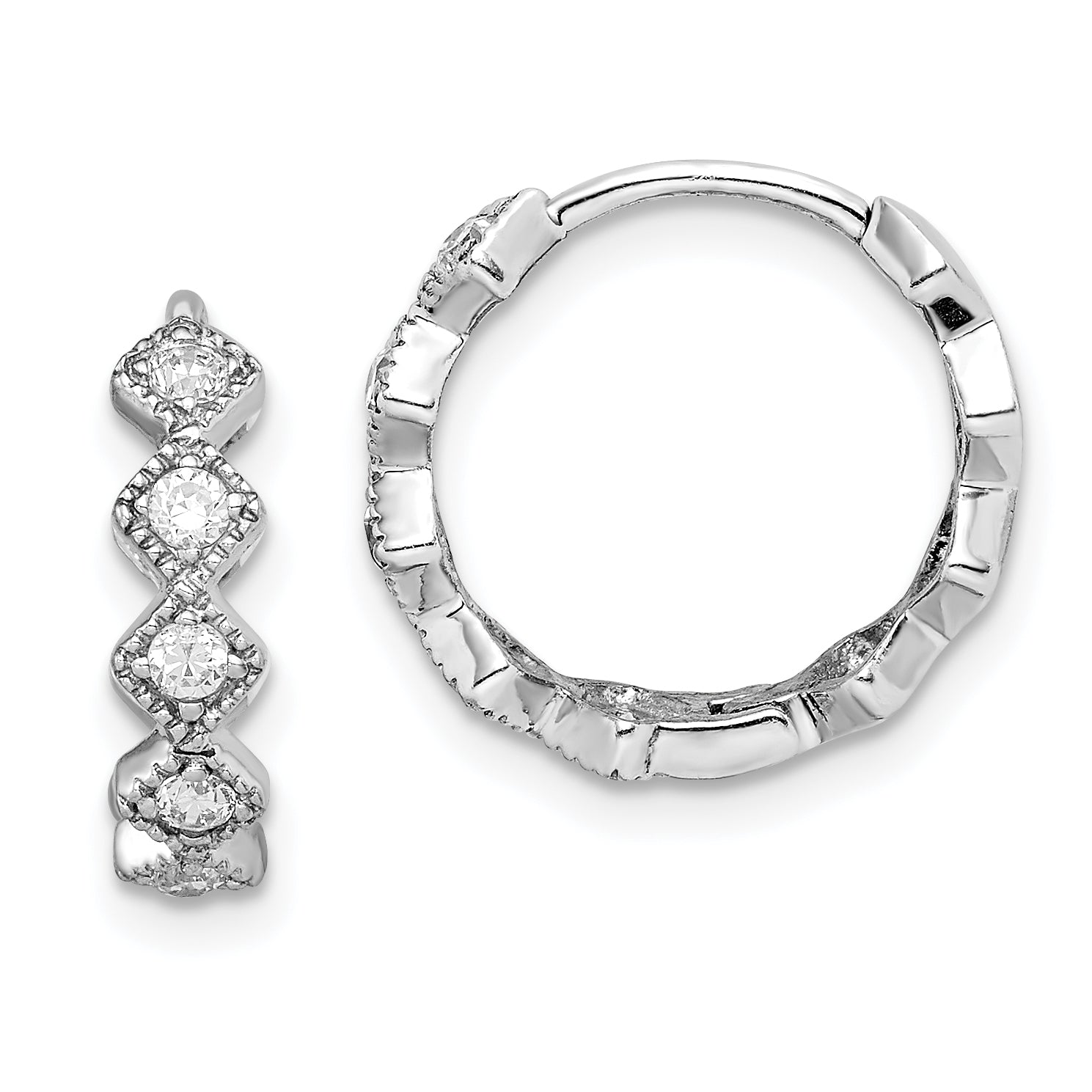 Sterling Silver Rhodium-plated CZ Hinged Hoop Earrings Main image