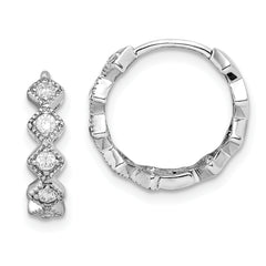 Sterling Silver Rhodium-plated CZ Hinged Hoop Earrings