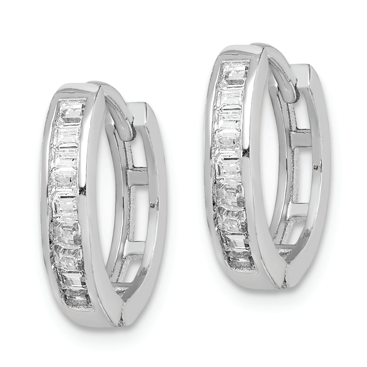 Sterling Silver Rhodium-plated CZ Baguette Hinged Hoop Earrings Secondary image