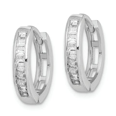 Sterling Silver Rhodium-plated CZ Baguette Hinged Hoop Earrings