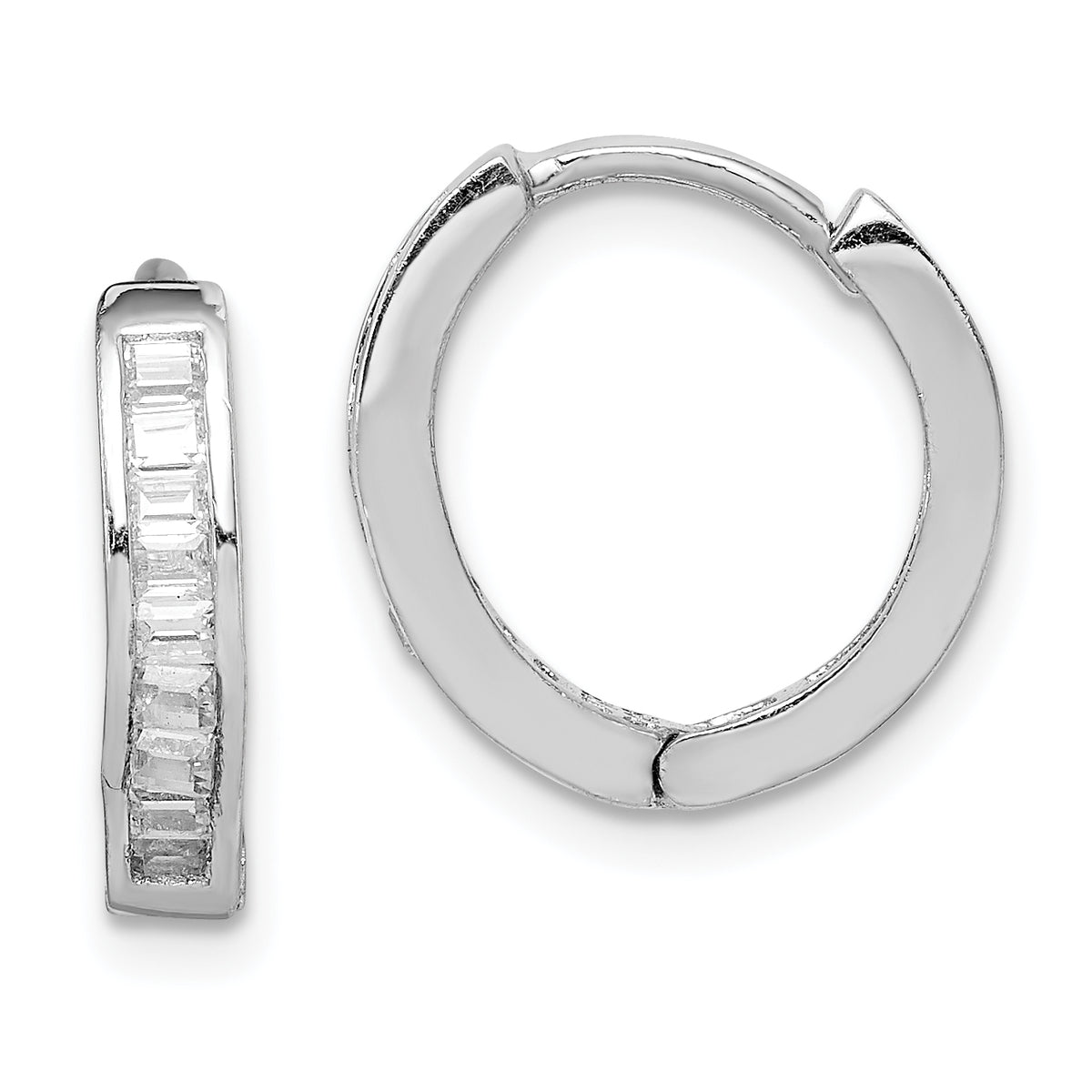 Sterling Silver Rhodium-plated CZ Baguette Hinged Hoop Earrings
