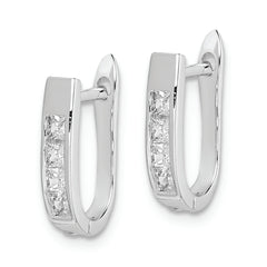 Sterling Silver Rhodium-plated CZ Hinged Hoop Earrings