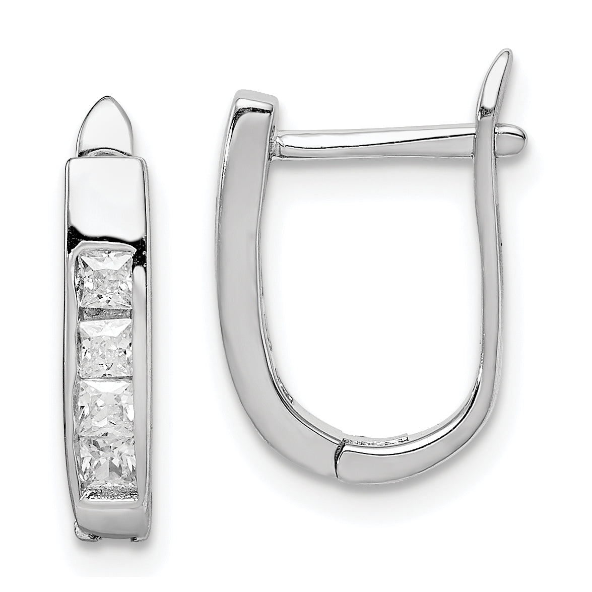Sterling Silver Rhodium-plated CZ Hinged Hoop Earrings Main image