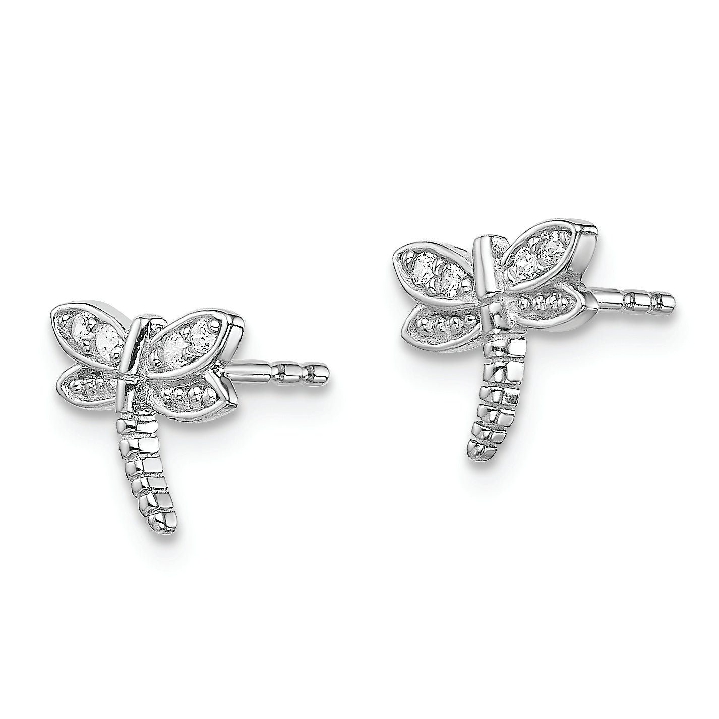 Sterling Silver Rhodium-plated Polished CZ Dragonfly Post Earrings Secondary image