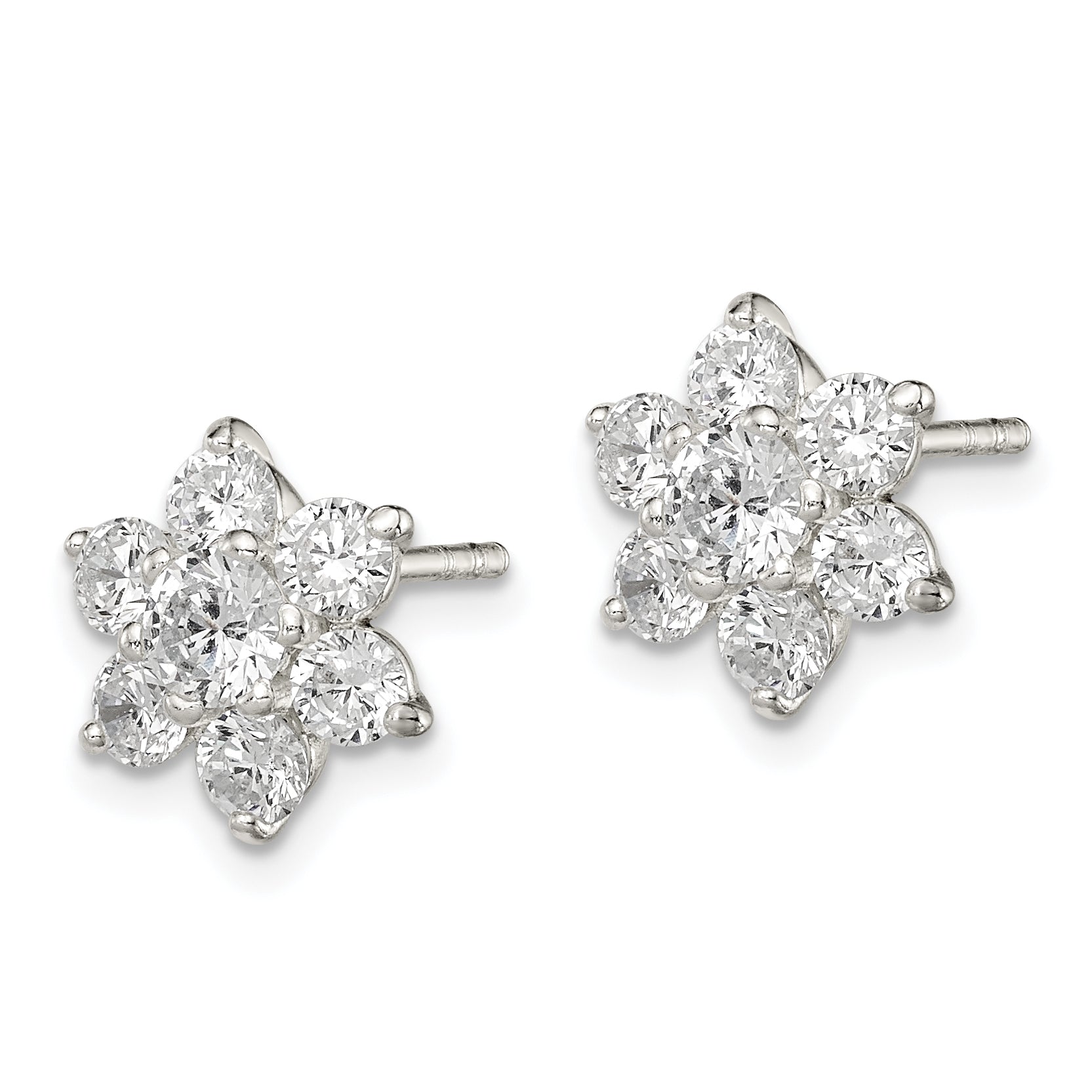 Sterling Silver CZ Flower Post Earrings Secondary image