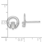 Sterling Silver Rhodium-plated CZ Heart Claddagh Post Earrings