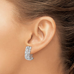 Sterling Silver CZ 3-Row Omega Back Earrings