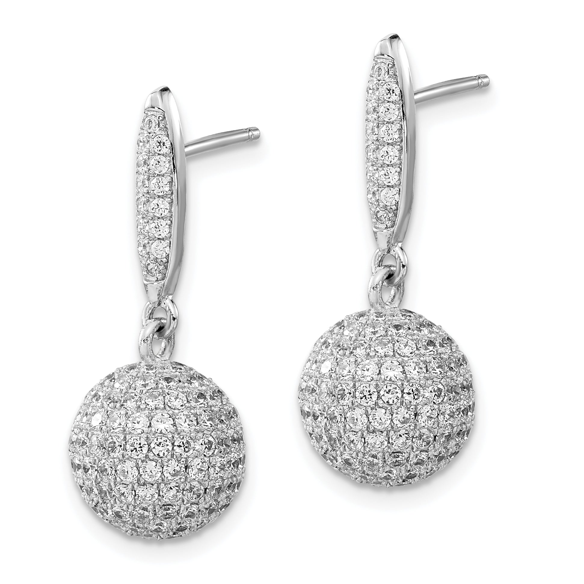 Sterling Silver Rhodium-plated PavÃƒÂƒÃ‚Â¢ÃƒÂ¢Ã¢Â€ÂšÃ‚Â¬ÃƒÂ…Ã‚Â¡ CZ 3-D Ball Post Dangle Earrings Secondary image