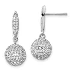Sterling Silver Rhodium-plated Pav‚ CZ 3-D Ball Post Dangle Earrings