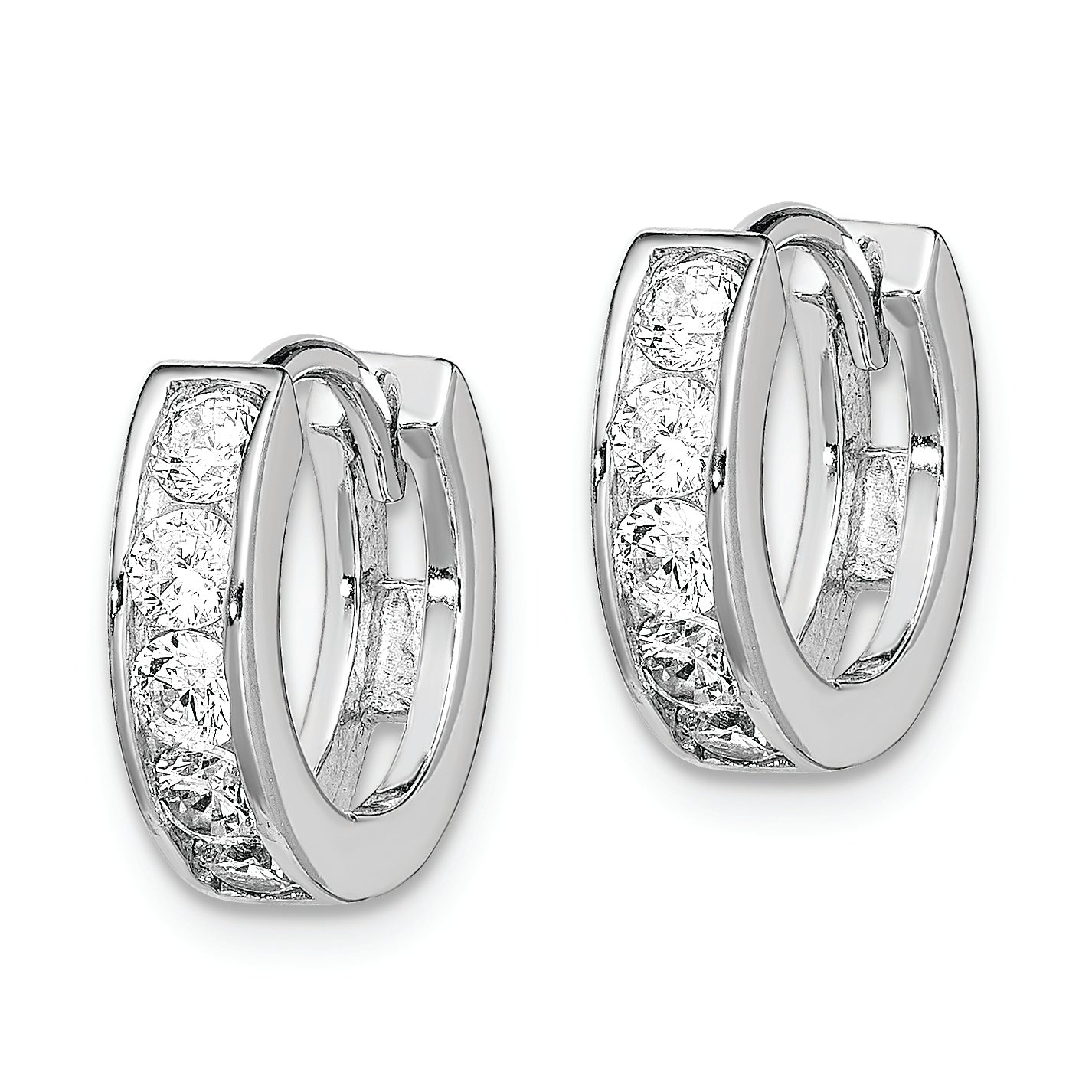 Sterling Silver Rhodium-plated CZ Hinged Hoop Earrings Secondary image
