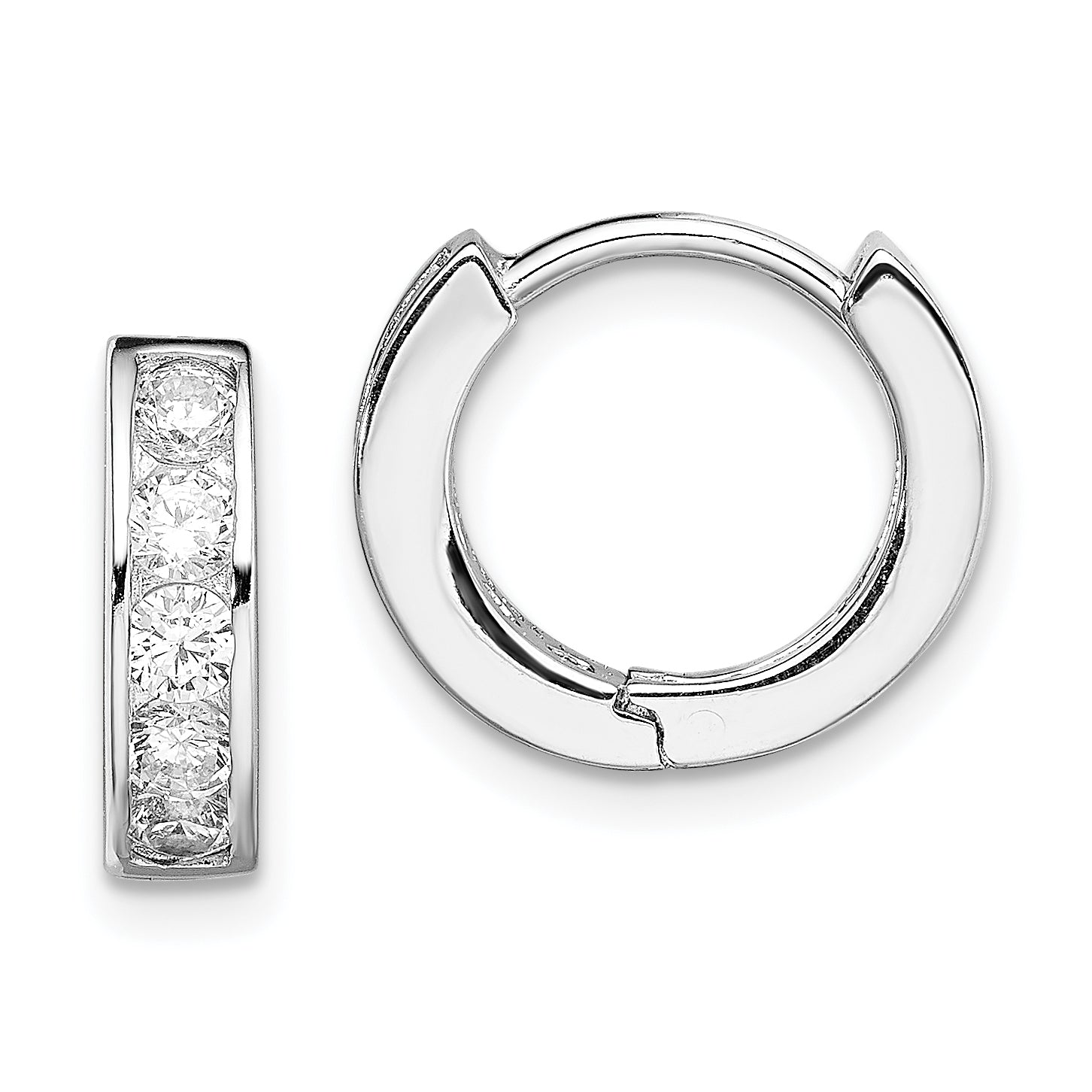 Sterling Silver Rhodium-plated CZ Hinged Hoop Earrings Main image