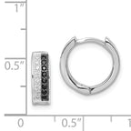 Sterling Silver RH-plated Black & White CZ Hinged Round Hoop Earrings