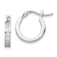Sterling Silver Rhodium-plated CZ Hoop Earrings