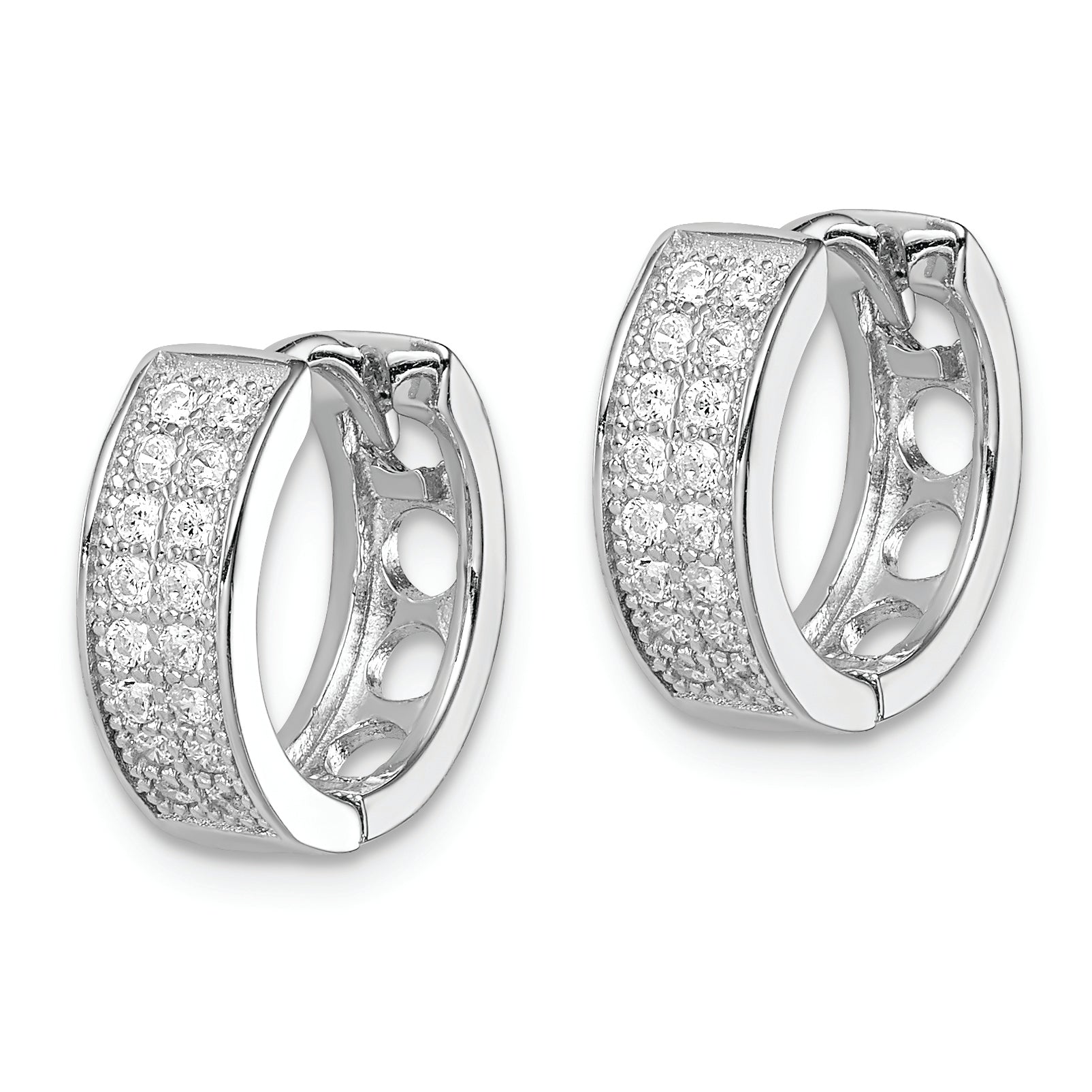 Sterling Silver Rhodium-plated CZ Hinged Hoop Earrings Secondary image