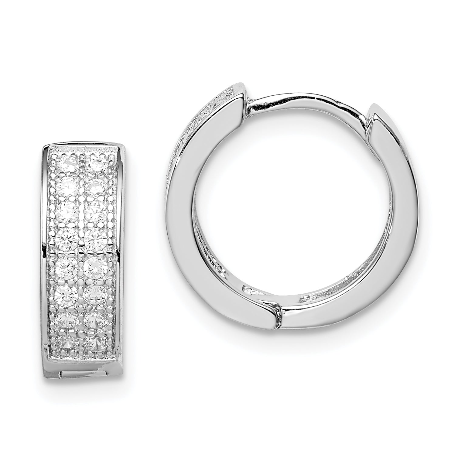 Sterling Silver Rhodium-plated CZ Hinged Hoop Earrings Main image