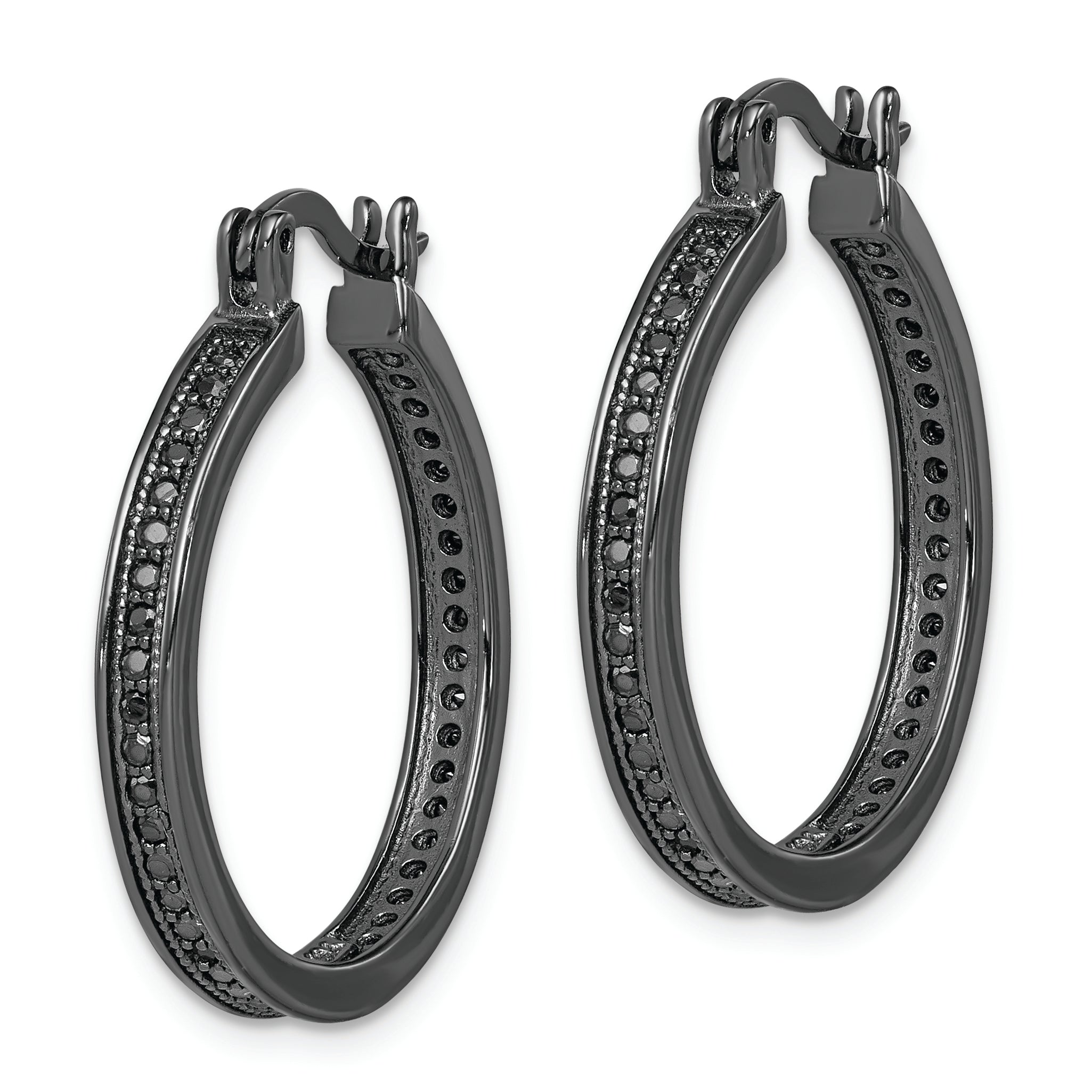 Sterling Silver Black Rhodium-plated Black CZ Round Hoop Earrings Secondary image